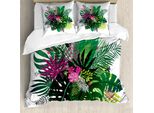 Abakuhaus Set Copripiumino Per Letto Singolo Philodendron, Bouquet Di Fiori Esotici, Antiacaro, Adatto A Chi Soffre Di Allergie, Con Federa, 155 Cm X 220 Cm - 80 X 80 Cm, Multicolore