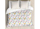 Abakuhaus Set Copripiumino Per Letto Singolo, Pastel Sky Cartoon, Antiacaro, Adatto A Chi Soffre Di Allergie, Con Federa, 155 Cm X 220 Cm - 80 X 80 Cm, Bianco Multicolore