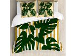 Abakuhaus Set Copripiumino Tropicale Per Letti Singoli, Strisce Hawaiane Monstera, Antiacaro, Adatto A Chi Soffre Di Allergie, Con Federa, 200 Cm X 200 Cm - 80 X 80 Cm, Caffè Chiaro Verde Cacciatore