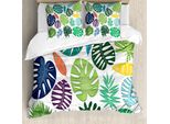 Abakuhaus Set Copripiumino Philodendron Per Letti Singoli, Foglie Colorate E Vivaci, Antiacaro, Adatto A Chi Soffre Di Allergie, Con Federa, 200 Cm X 200 Cm - 80 X 80 Cm, Bianco Multicolore