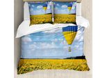 Abakuhaus Set Copripiumino Per Letto Singolo, Campi Di Girasoli, Antiacaro, Adatto A Chi Soffre Di Allergie, Con Federa, 155 Cm X 220 Cm - 80 X 80 Cm, Blu Cielo E Giallo