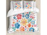 Abakuhaus Set Copripiumino Per Letti Singoli, Motivo Floreale Colorato, Antiacaro E Anallergico, Con Federa, 155 Cm X 220 Cm - 80 X 80 Cm, Arancione Pallido Blush