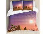 Abakuhaus Set Copripiumino Per Letti Singoli, Cammelli Nel Deserto, Antiacaro, Adatto A Chi Soffre Di Allergie, Con Federa, 155 Cm X 220 Cm - 80 X 80 Cm, Viola Scuro Multicolore