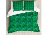 Abakuhaus Set Copripiumino Per Letto Singolo Philodendron, Foglie Esotiche Monocromatiche, Antiacaro, Adatto A Chi Soffre Di Allergie, Con Federa, 200 Cm X 200 Cm - 80 X 80 Cm, Verde Giada