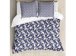 Abakuhaus Set Copripiumino Per Letti Singoli, Motivo Floreale Vintage Color Vaniglia, Antiacaro E Anallergico, Con Federa, 155 Cm X 220 Cm - 80 X 80 Cm, Beige Chiaro Indaco