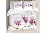 Abakuhaus Set Copripiumino Per Letti Singoli, Magnolia Su Un Ramo, Antiacaro, Adatto A Chi Soffre Di Allergie, Con Federa, 155 Cm X 220 Cm - 80 X 80 Cm, Pale Fuchsia Multicolor