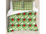 Abakuhaus Set Copripiumino Per Letto Singolo Philodendron, Rhythmische Vivid Bouquet, Antiacaro, Adatto A Chi Soffre Di Allergie, Con Federa, 200 Cm X 200 Cm - 80 X 80 Cm, Verde Chiaro Rosa Scuro