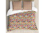 Abakuhaus Set Copripiumino Per Letto Singolo Philodendron, Hibiscus Monstera Art, Antiacaro, Adatto A Chi Soffre Di Allergie, Con Federa, 155 Cm X 220 Cm - 80 X 80 Cm, Viola Scuro, Pesca, Bianco