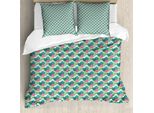 Abakuhaus Set Copripiumino Per Letto Singolo Philodendron, FröHlich Tropic Pflanzen, Antiacaro, Adatto A Chi Soffre Di Allergie, Con Federa, 155 Cm X 220 Cm - 80 X 80 Cm, Verde Bosco Rosa