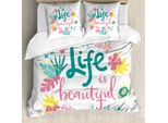 Abakuhaus Set Copripiumino Per Letti Singoli, Floral Leben Natur, Antiacaro, Adatto A Chi Soffre Di Allergie, Con Federa, 155 Cm X 220 Cm - 80 X 80 Cm, Rosa Pastello Verde Acqua