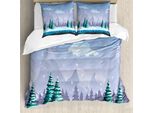 Abakuhaus Set Copripiumino Per Letto Singolo Snowy Trees, Montagne E Colline, Antiacaro, Adatto A Chi Soffre Di Allergie, Con Federa, 200 Cm X 200 Cm - 80 X 80 Cm, Multicolore