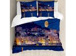 Abakuhaus Set Copripiumino Nottocean Per Letti Singoli, Full Moon Sea, Antiacaro, Adatto A Chi Soffre Di Allergie, Con Federa, 155 Cm X 220 Cm - 80 X 80 Cm, Blu Notte Multicolore