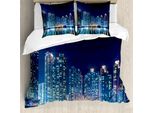 Abakuhaus Set Copripiumino Nottocean Per Letti Singoli, Foto Skyline Urbano, Antiacaro, Adatto A Chi Soffre Di Allergie, Con Federa, 200 Cm X 200 Cm - 80 X 80 Cm, Blu Petrolio Scuro Beige