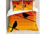 Abakuhaus Uccello Sul Filo Metallico Set Copripiumino Per Letti Singoli, Avian Animal Sunset, Antiacaro, Adatto A Chi Soffre Di Allergie, Con Federa, 200 Cm X 200 Cm - 80 X 80 Cm, Vermilion Marigold Brown