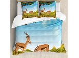 Abakuhaus Set Copripiumino Antilope Per Letti Singoli, Scena Naturale Con Animali, Antiacaro, Adatto A Chi Soffre Di Allergie, Con Federa, 200 Cm X 200 Cm - 80 X 80 Cm, Multicolore