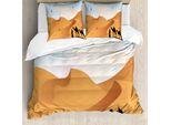 Abakuhaus Set Copripiumino Per Letti Singoli, Cammelli E Silhouette Maschile, Antiacaro, Adatto A Chi Soffre Di Allergie, Con Federa, 155 Cm X 220 Cm - 80 X 80 Cm, Arancione Persiano E Azzurro