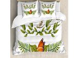 Abakuhaus Set Copripiumino Per Letti Singoli, Rami Fogliati E Farfalle, Antiacaro, Adatto A Chi Soffre Di Allergie, Con Federa, 200 Cm X 200 Cm - 80 X 80 Cm, Bianco Verde Oliva