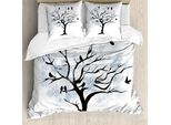 Abakuhaus Set Copripiumino Snowy-BäUme Per Letti Singoli, Rami Con Uccellini, Antiacaro, Adatto A Chi Soffre Di Allergie, Con Federa, 200 Cm X 200 Cm - 80 X 80 Cm, Multicolore