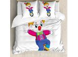 Abakuhaus Set Copripiumino Per Letto Singolo, Circus Humorous Ragazzo Sulla Bicicletta, Antiacaro, Adatto A Chi Soffre Di Allergie, Con Federa, 155 Cm X 220 Cm - 80 X 80 Cm, Multicolore