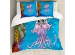 Abakuhaus Set Copripiumino Per Letto Singolo, Motivo Acquatico, Antiacaro, Adatto A Chi Soffre Di Allergie, Con Federa, 155 Cm X 220 Cm - 80 X 80 Cm, Blu Azzurro Multicolore