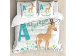 Abakuhaus Set Copripiumino Per Letto Singolo Antilope, Zoo Alphabet Floral Animal, Antiacaro, Adatto A Chi Soffre Di Allergie, Con Federa, 200 Cm X 200 Cm - 80 X 80 Cm, Multicolore