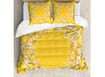Abakuhaus Set Copripiumino Per Letto Singolo, Corona Di Fiori Con Magnolie, Antiacaro, Adatto A Chi Soffre Di Allergie, Con Federa, 200 Cm X 200 Cm - 80 X 80 Cm, Senape Pesca Scura