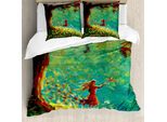 Abakuhaus Set Copripiumino Per Letto Singolo, Dipinto Con Scena Boschiva, Antiacaro, Adatto A Chi Soffre Di Allergie, Con Federa, 200 Cm X 200 Cm - 80 X 80 Cm, Multicolore