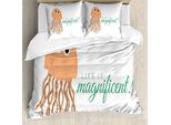 Abakuhaus Set Copripiumino Per Letto Singolo, Testo "La Vita è Magnifica"", Antiacaro, Adatto A Chi Soffre Di Allergie, Con Federa, 200 Cm X 200 Cm - 80 X 80 Cm, Peach Pale Caramel"
