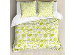 Abakuhaus Set Copripiumino Botanico Per Letti Singoli, Tropical Foods Sketches, Antiacaro, Adatto A Chi Soffre Di Allergie, Con Federa, 200 Cm X 200 Cm - 80 X 80 Cm, Giallo, Verde, Grigio
