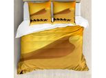 Abakuhaus Set Copripiumino DüNe Per Letti Singoli, Cammello Roulotte Deserto Del Sahara, Antiacaro, Adatto A Chi Soffre Di Allergie, Con Federa, 200 Cm X 200 Cm - 80 X 80 Cm, Marigold Grigio Scuro