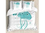 Abakuhaus Set Copripiumino Per Letto Singolo, Lettera J-Cartoon-Animale, Antiacaro Adatto A Chi Soffre Di Allergie Con Federa, 200 Cm X 200 Cm - 80 X 80 Cm, Seafoam Seafoam Scuro