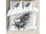Abakuhaus Set Copripiumino Per Letti Singoli, Stile Doodle Plumage Boho, Antiacaro, Adatto A Chi Soffre Di Allergie, Con Federa, 155 Cm X 220 Cm - 80 X 80 Cm, Grigio Antracite Bianco