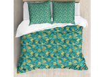 Abakuhaus Set Copripiumino Per Letti Singoli, Fiori Di Tulipano E Mosaico Artistico, Antiacaro E Anallergico, Con Federa, 155 Cm X 220 Cm - 80 X 80 Cm, Verde Acqua, Terra, Giallo