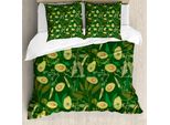 Abakuhaus Set Copripiumino Per Letto Singolo, Stile Retrò Con Foglie E Frutti, Antiacaro E Anallergico, Con Federa, 200 Cm X 200 Cm - 80 X 80 Cm, Verde Avocado