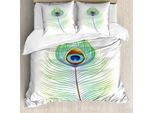 Set Copripiumino Abakuhaus Per Letti Singoli, Single Retro Plume Peacock, Antiacaro, Adatto A Chi Soffre Di Allergie, Con Federa, 200 Cm X 200 Cm - 80 X 80 Cm, Fern Green Multicolor