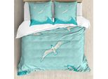 Abakuhaus Set Copripiumino Astratto Per Letti Singoli, Gabbiani Che Volano Sulle Onde, Antiacaro, Adatto A Chi Soffre Di Allergie, Con Federa, 155 Cm X 220 Cm - 80 X 80 Cm, Seafoam Seafoam