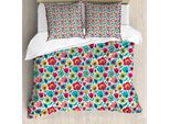 Abakuhaus Set Copripiumino Per Letti Singoli, Silhouette Floreali Grafiche, Antiacaro, Adatto A Chi Soffre Di Allergie, Con Federa, 155 Cm X 220 Cm - 80 X 80 Cm, Multicolore