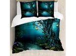 Abakuhaus Set Copripiumino Nottocean Per Letti Singoli, Mystical Forest Lake, Antiacaro, Adatto A Chi Soffre Di Allergie, Con Federa, 155 Cm X 220 Cm - 80 X 80 Cm, Multicolore