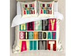 Abakuhaus Set Copripiumino Per Letto Singolo, Scritta Funky Happy Birthday, Antiacaro, Adatto A Chi Soffre Di Allergie, Con Federa, 200 Cm X 200 Cm - 80 X 80 Cm, Color Guscio D'uovo E Multicolore