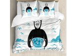 Set Copripiumino Abakuhaus Marine Per Letti Singoli, Nautical Diver E Onde Marine, Antiacaro, Adatto A Chi Soffre Di Allergie, Con Federa, 155 Cm X 220 Cm - 80 X 80 Cm, Blu Mare Grigio Scuro