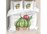 Set Copripiumino Abakuhaus Per Letti Singoli, Grafica Tasty Cherry Food, Antiacaro, Adatto A Chi Soffre Di Allergie, Con Federa, 200 Cm X 200 Cm - 80 X 80 Cm, Bianco Multicolore