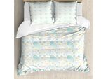 Abakuhaus Set Copripiumino Per Letto Singolo, Motivo Estivo Blu Navy, Antiacaro E Anallergico, Con Federa, 155 Cm X 220 Cm - 80 X 80 Cm, Turchese Terra Giallo