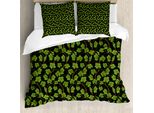 Abakuhaus Set Copripiumino Per Letto Singolo, Foglie Di Vite Su Sfondo Scuro, Antiacaro E Anallergico, Con Federa, 200 Cm X 200 Cm - 80 X 80 Cm, Verde Oliva, Nero, Ambra