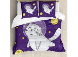 Abakuhaus Set Copripiumino Per Letti Singoli, Cat Astronaut Cartoon, Antiacaro, Adatto A Chi Soffre Di Allergie, Con Federa, 200 Cm X 200 Cm - 80 X 80 Cm, Senape Quarzo