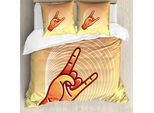 Abakuhausie Schaukeln Set Copripiumino Per Letti Singoli, Grafica Mano Cornuta, Antiacaro, Adatto A Chi Soffre Di Allergie, Con Federa, 200 Cm X 200 Cm - 80 X 80 Cm, Pesca Scuro-Giallo Pastello