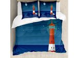 Abakuhaus Set Copripiumino Nottocean Per Letti Singoli, Faro Di Notte, Antiacaro, Adatto A Chi Soffre Di Allergie, Con Federa, 155 Cm X 220 Cm - 80 X 80 Cm, Blu Notte Multicolore