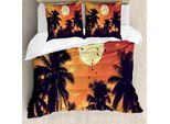 Abakuhaus Set Copripiumino Nottocean Per Letti Singoli, Palms Full Moon Birds, Antiacaro, Adatto A Chi Soffre Di Allergie, Con Federa, 155 Cm X 220 Cm - 80 X 80 Cm, Viola Scuro Arancione
