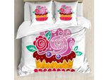 Set Copripiumino Abakuhaus Per Letti Singoli, Tasty Blueberry Cake Cream, Antiacaro, Adatto A Chi Soffre Di Allergie, Con Federa, 155 Cm X 220 Cm - 80 X 80 Cm, Pale Fuchsia Multicolor
