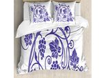 Set Copripiumino Abakuhaus Per Letti Singoli, Motivo Monotono Con Foglie Di Vite, Antiacaro E Anallergico, Con Federa, 200 Cm X 200 Cm - 80 X 80 Cm, Blu Scuro E Bianco
