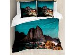 Abakuhaus Set Copripiumino Nottocean Per Letti Singoli, Aurora Borealis Norvegia, Antiacaro, Adatto A Chi Soffre Di Allergie, Con Federa, 200 Cm X 200 Cm - 80 X 80 Cm, Verde Acqua E Multicolore